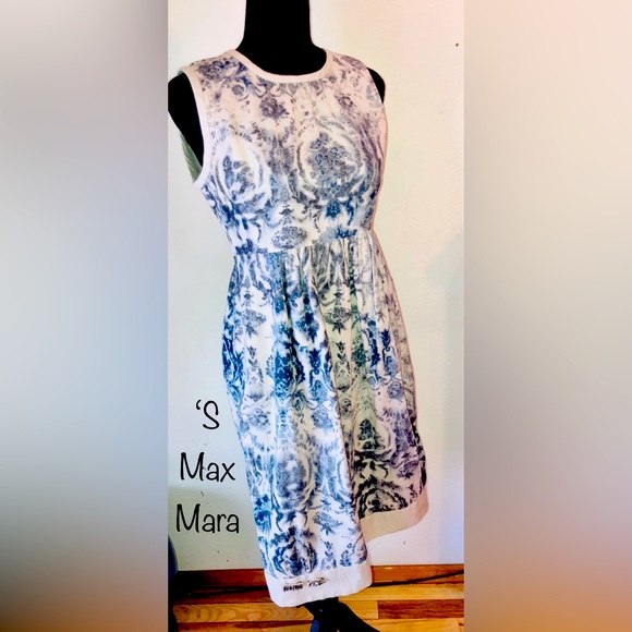 MAX MARA Rare White & Blue Floral Dress W/Crystal Detailing - Beautiful! - Picture 2 of 13